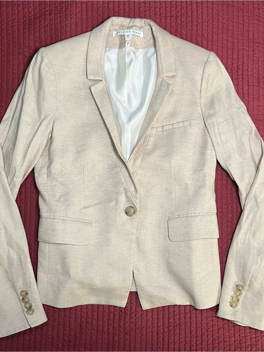 Veronica Beard Beige Linen-Blend Single-Button Cutaway Blazer Jacket - Sz 6 $545
